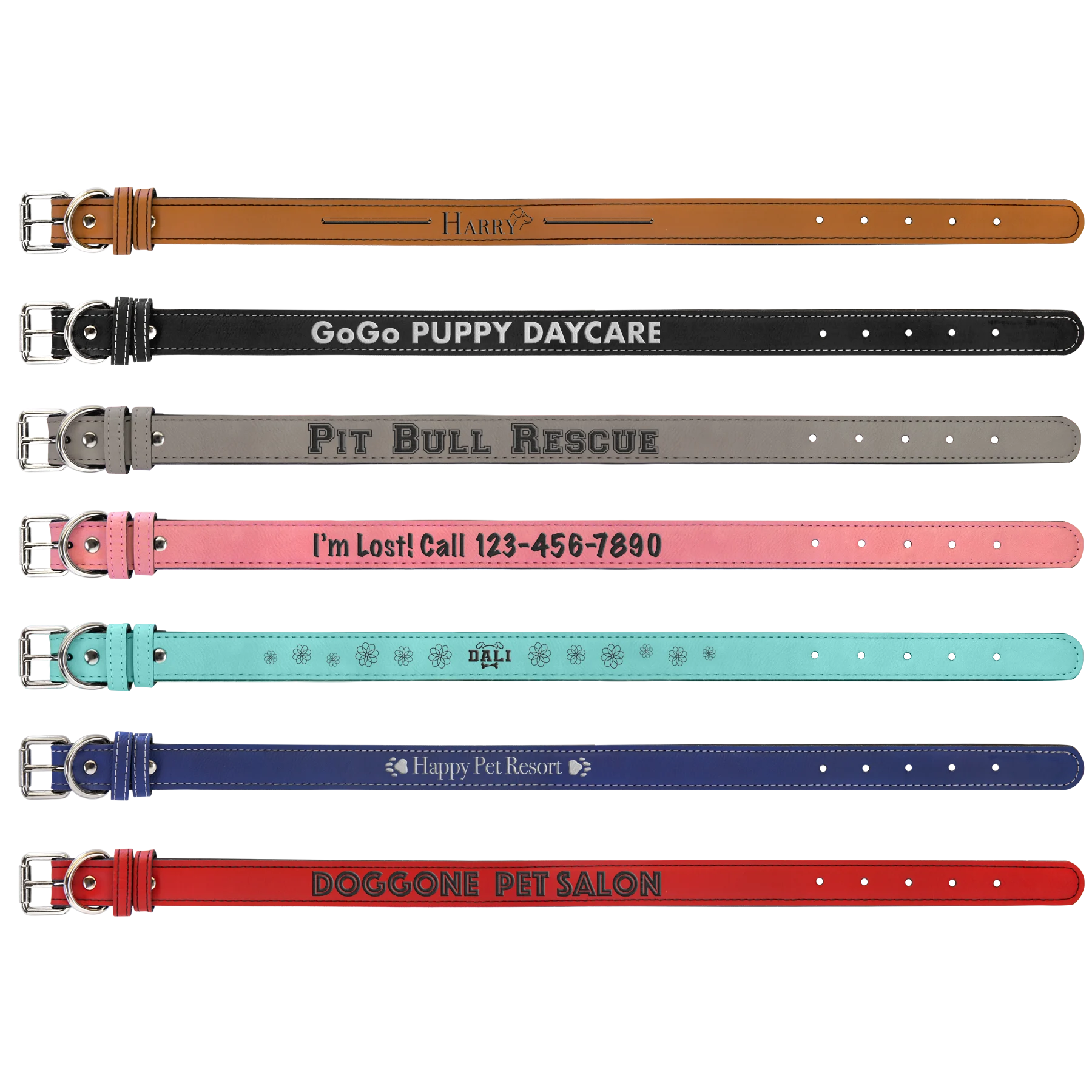 Large 23" × 1" Dog Collar (faux leather) — custom laser engraved — ECHIPMUNK