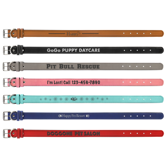 Large 23" × 1" Dog Collar (faux leather) — custom laser engraved — ECHIPMUNK