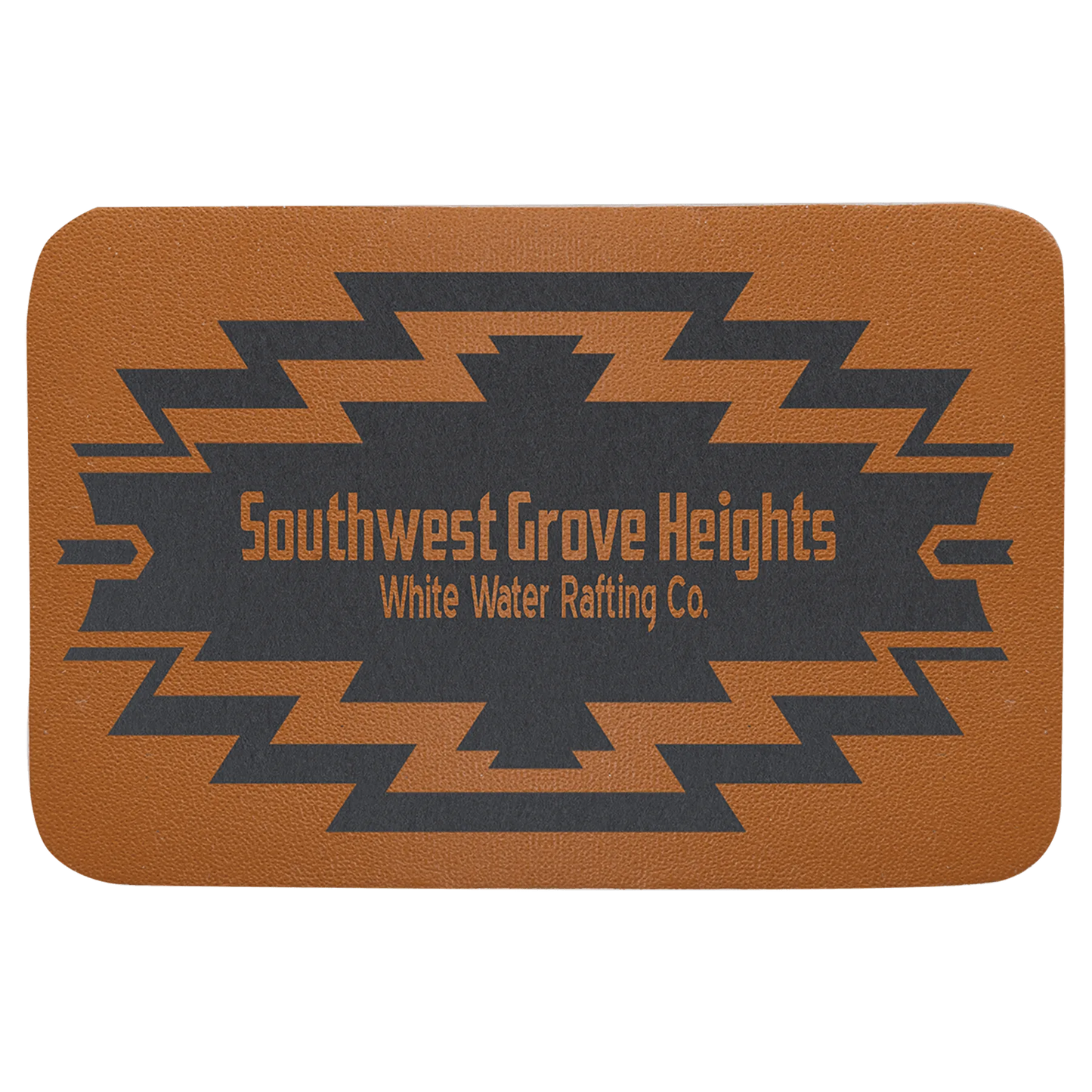 3" × 2" Caramel Leather Patch with Adhesive (genuine leather) — custom laser engraved — ECHIPMUNK
