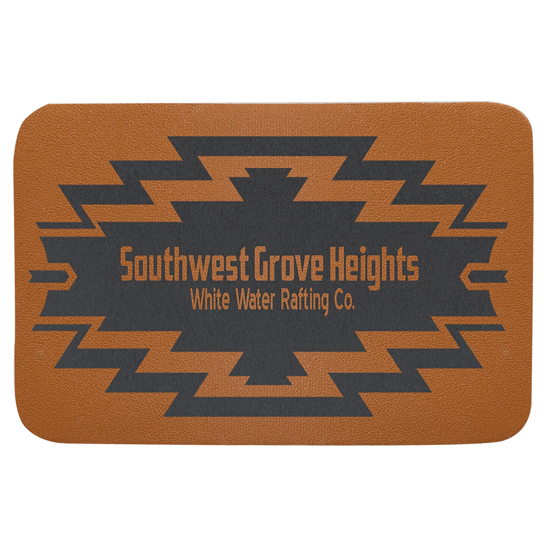 3" × 2" Caramel Leather Patch with Adhesive (genuine leather) — custom laser engraved — ECHIPMUNK