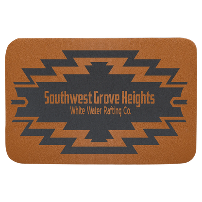 3" × 2" Caramel Leather Patch with Adhesive (genuine leather) — custom laser engraved — ECHIPMUNK
