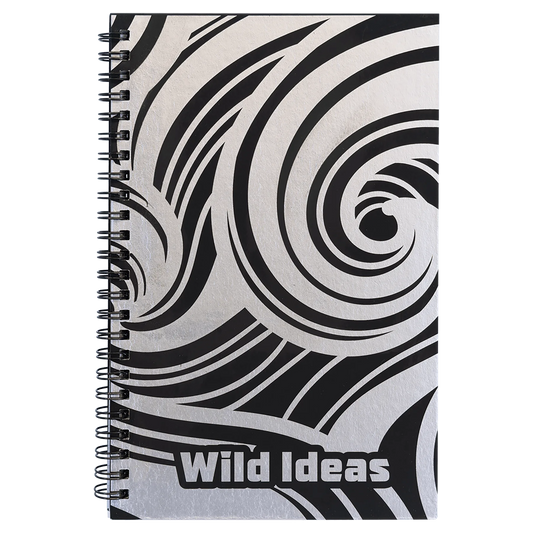 5.5" × 8.5" Black Lazerburst Spiral Notebook-Lasers to Silver (lazerburst) — custom laser engraved — ECHIPMUNK