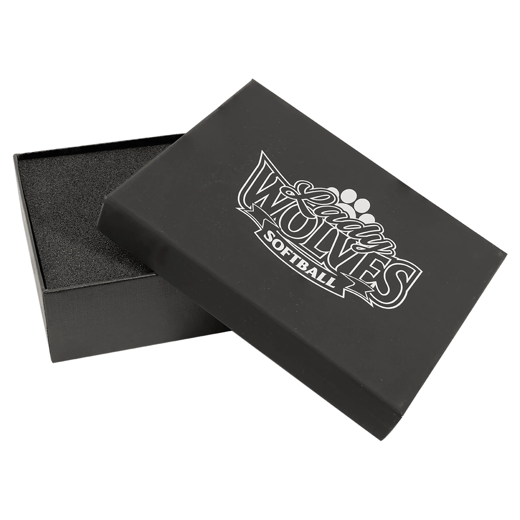 7.25" × 5.875" Black Lazerburst Gift Box-Lasers to Silver (cardboard & lazserburst & foam) — custom laser engraved — ECHIPMUN