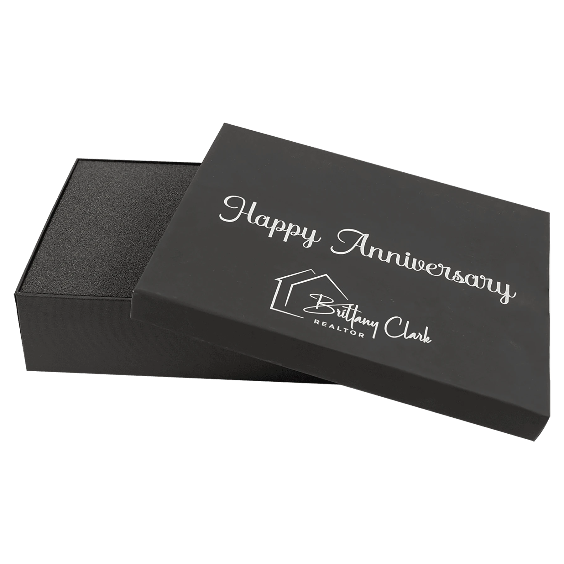 9.625" × 6.875" Black Lazerburst Gift Box-Lasers to Silver (cardboard & lazerburst & foam) — custom laser engraved — ECHIPMUN