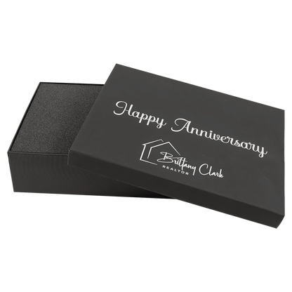 9.625" × 6.875" Black Lazerburst Gift Box-Lasers to Silver (cardboard & lazerburst & foam) — custom laser engraved — ECHIPMUN