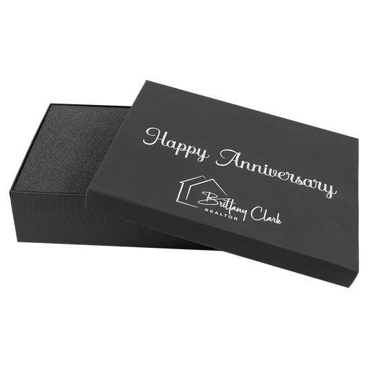 9.625" × 6.875" Black Lazerburst Gift Box-Lasers to Silver (cardboard & lazerburst & foam) — custom laser engraved — ECHIPMUN