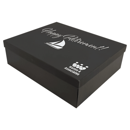13.625" × 11.125" Black Lazerburst Gift Box-Lasers to Silver (cardboard & lazerburst & foam) — custom laser engraved — ECHIPM
