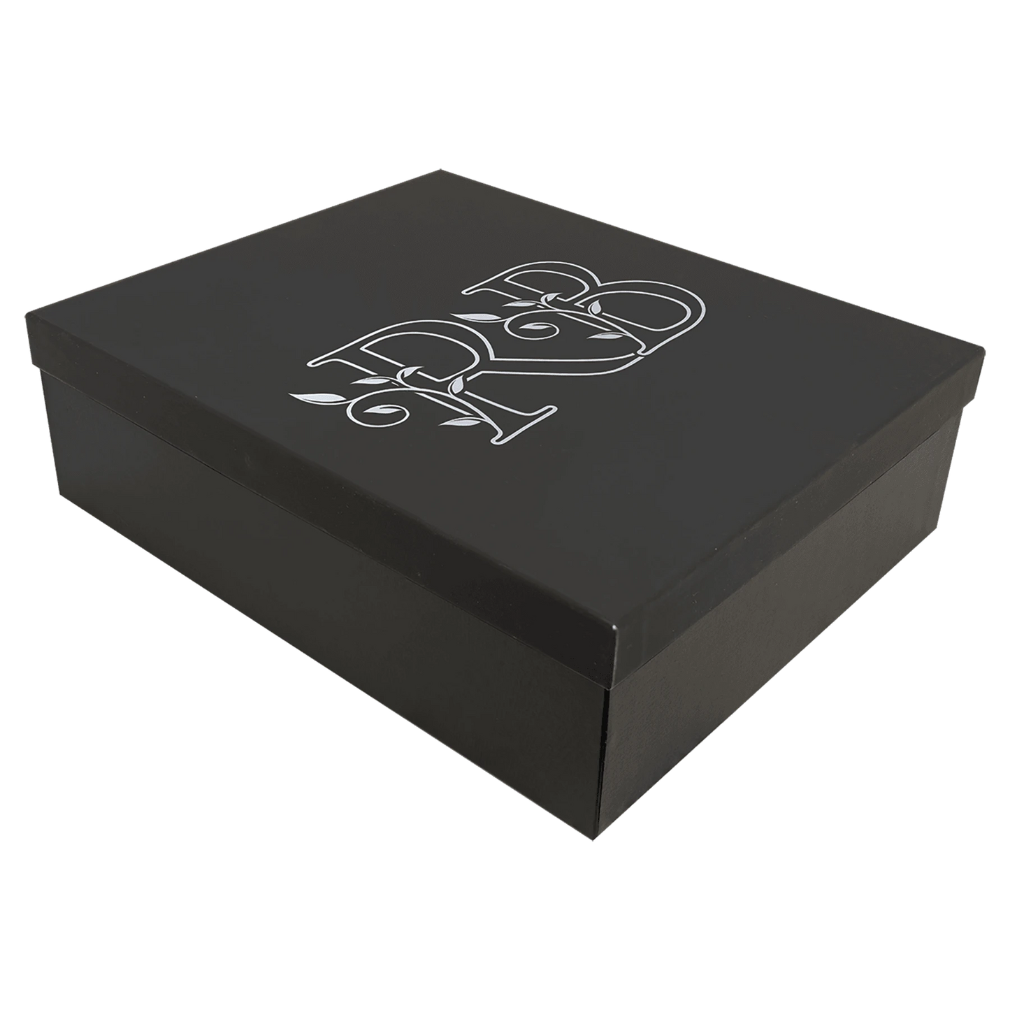12.75" × 10.25" Black Lazerburst Gift Box-Lasers to Silver (cardboard & foam & satin) — custom laser engraved — ECHIPMUNK