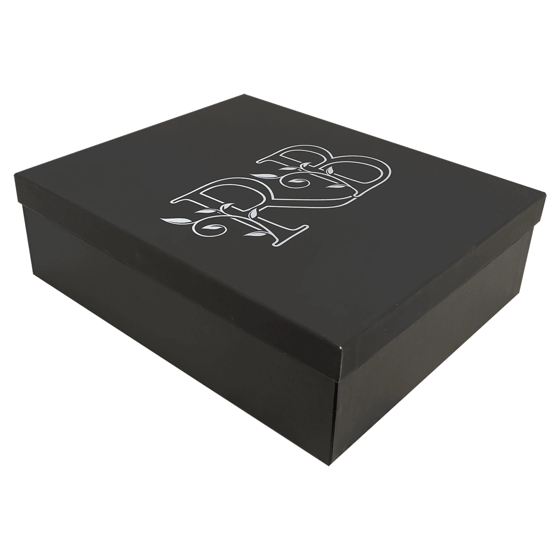 12.75" × 10.25" Black Lazerburst Gift Box-Lasers to Silver (cardboard & foam & satin) — custom laser engraved — ECHIPMUNK