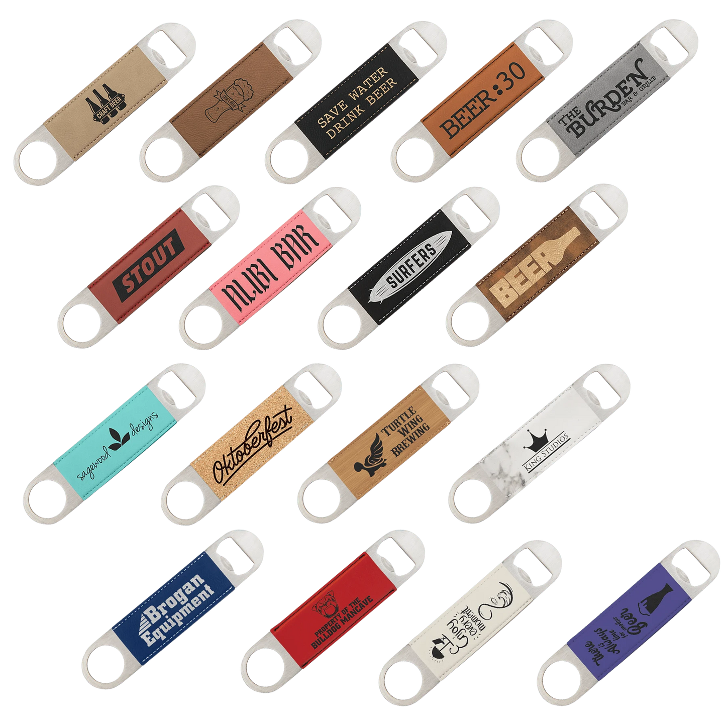 1.5" × 7" /Cork Bottle Opener (faux leather & stainless steel) — custom laser engraved — ECHIPMUNK