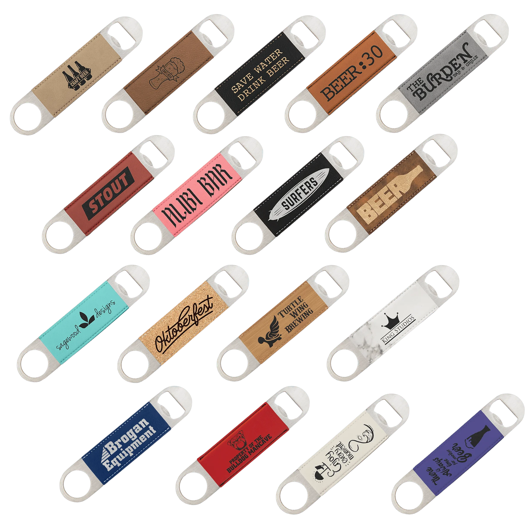 1.5" × 7" /Cork Bottle Opener (faux leather & stainless steel) — custom laser engraved — ECHIPMUNK