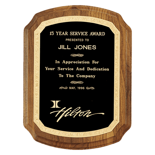 9" x 12" American Walnut Plaque with Gold Florentine Border Design LaserFX Plate