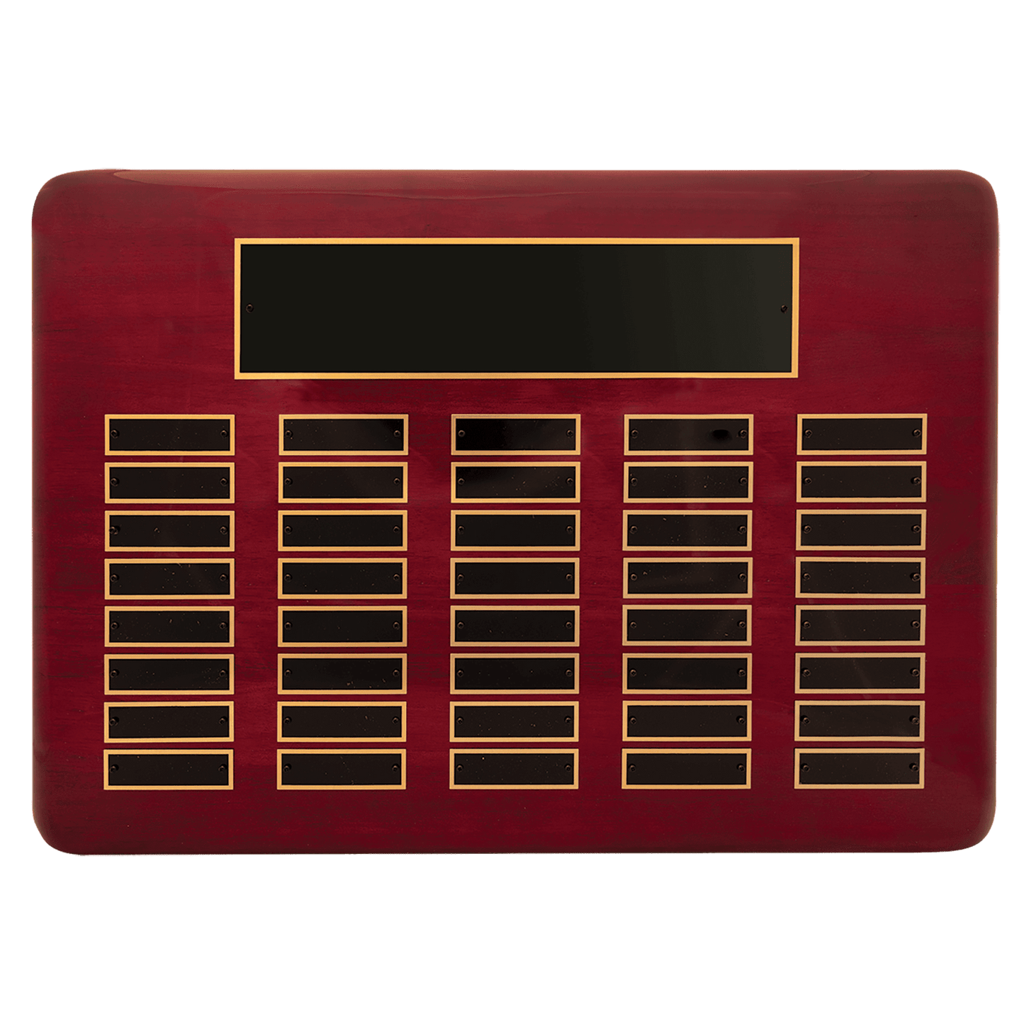 11" x 21"/Plates 7/8" x 2 3/4" Rosewood Piano Finish 40 Plate Perpetual Plaque with Black Brass Plates