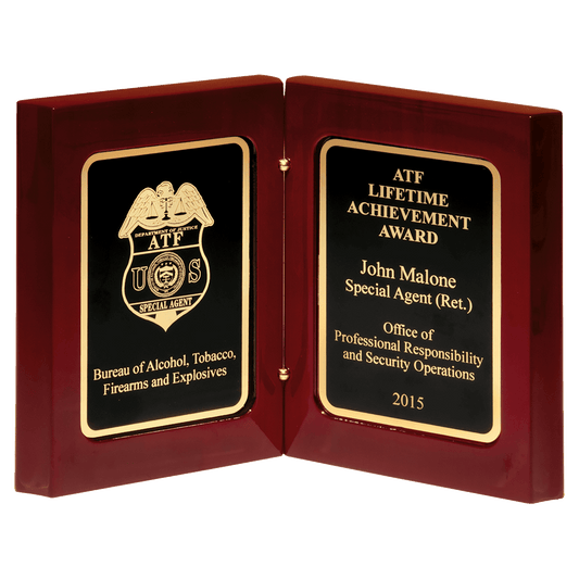 High Gloss Rosewood Book Award with Black Gold Border Plates
