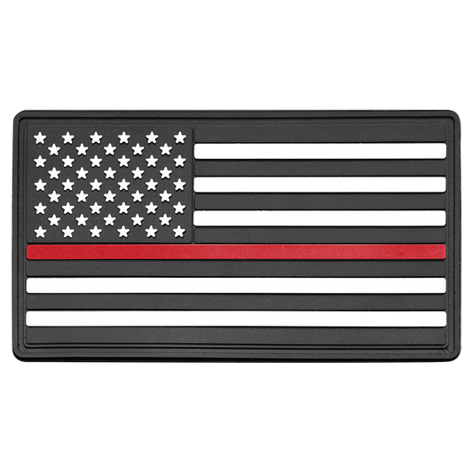 1.75" × 3.25" Red Line American Flag PVC Patch representing support for firefighters - Kota Pro Adhesive included (pvc) — cus