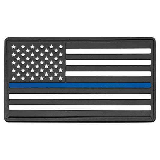 1.75" × 3.25" Blue Line American Flag PVC Patch representing support for law enforcement - Kota Pro Adhesive included (pvc) —