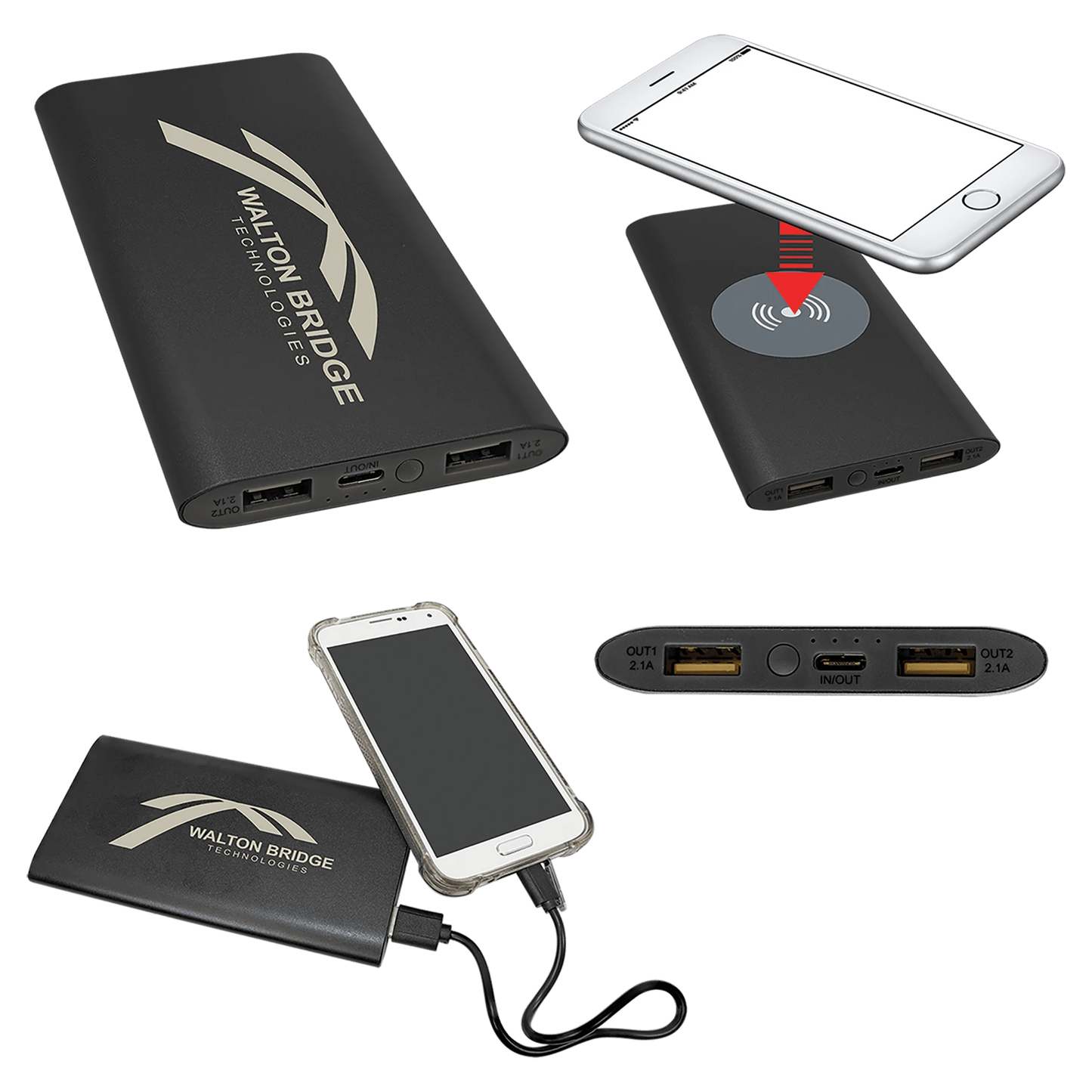 Black 8000MAH Power Bank & Wireless Anodized Aluminum Charger (anodized aluminum) — custom laser engraved — ECHIPMUNK