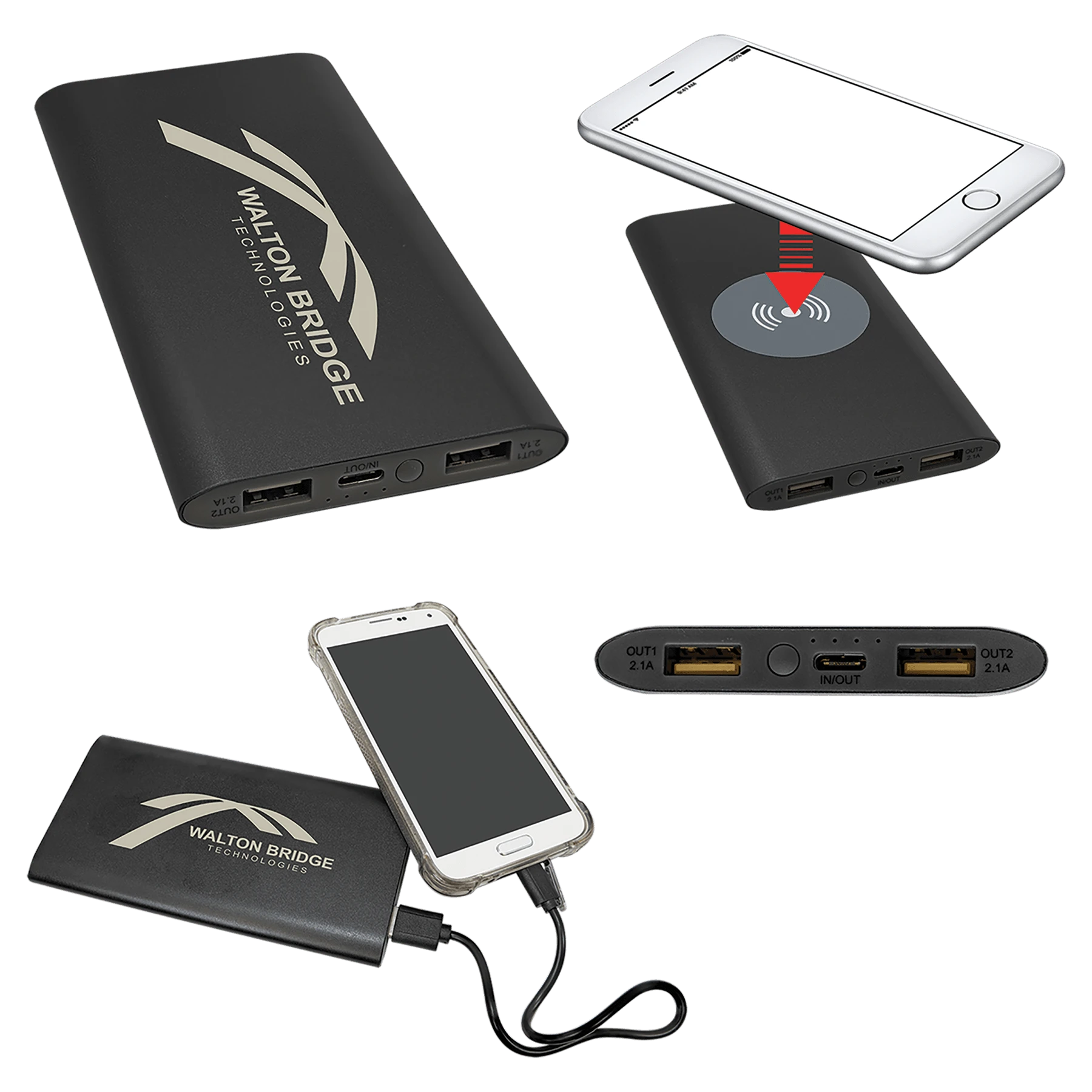 Black 8000MAH Power Bank & Wireless Anodized Aluminum Charger (anodized aluminum) — custom laser engraved — ECHIPMUNK