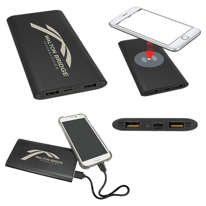 Black 8000MAH Power Bank & Wireless Anodized Aluminum Charger (anodized aluminum) — custom laser engraved — ECHIPMUNK