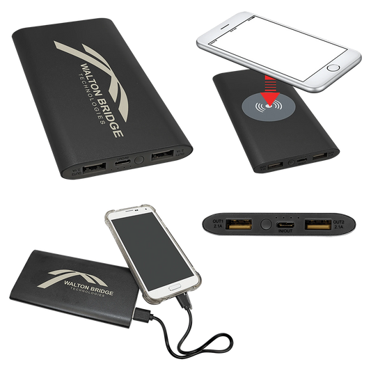 Black 8000MAH Power Bank & Wireless Anodized Aluminum Charger (anodized aluminum) — custom laser engraved — ECHIPMUNK