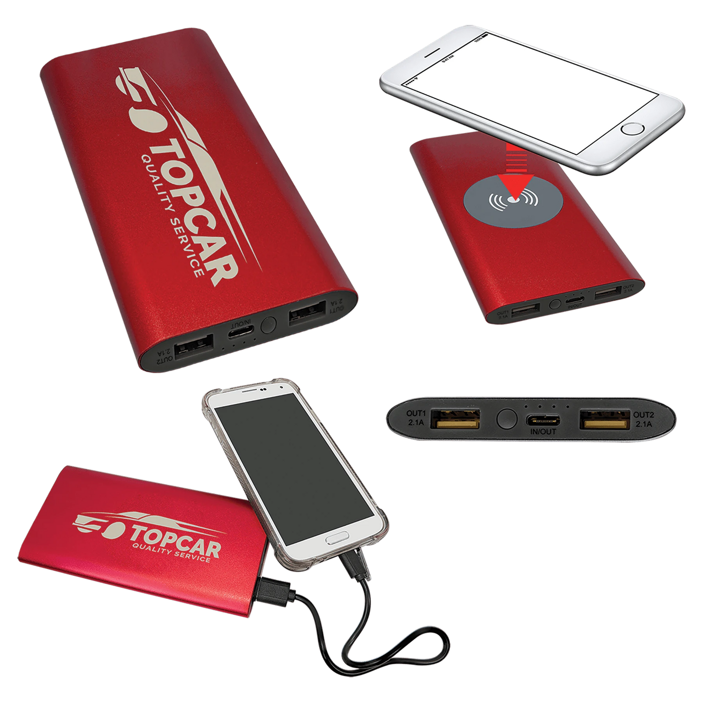 Red 8000MAH Power Bank & Wireless Anodized Aluminum Charger (anodized aluminum) — custom laser engraved — ECHIPMUNK