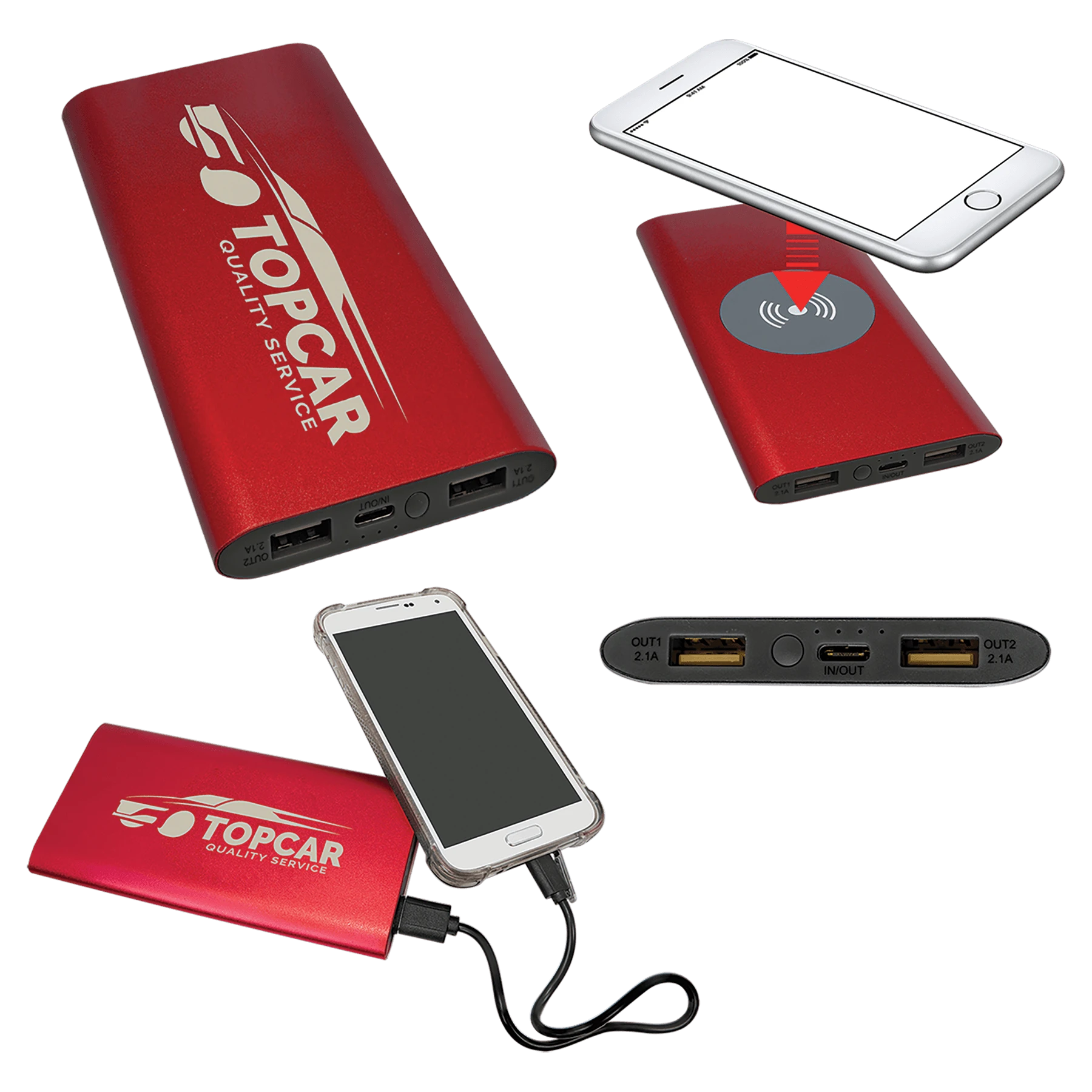 Red 8000MAH Power Bank & Wireless Anodized Aluminum Charger (anodized aluminum) — custom laser engraved — ECHIPMUNK