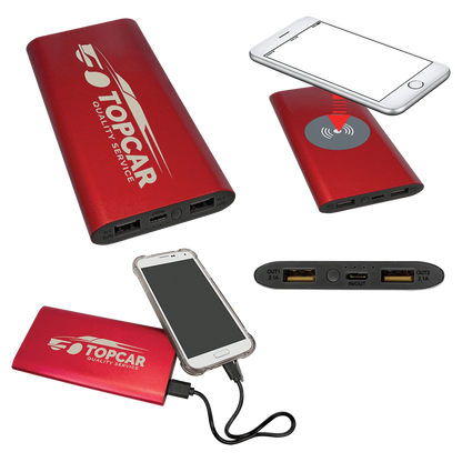 Red 8000MAH Power Bank & Wireless Anodized Aluminum Charger (anodized aluminum) — custom laser engraved — ECHIPMUNK