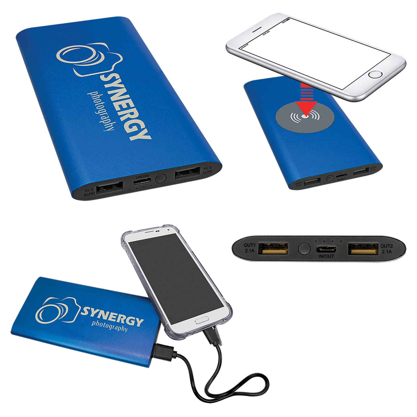 Blue 8000MAH Power Bank & Wireless Anodized Aluminum Charger (anodized aluminum) — custom laser engraved — ECHIPMUNK