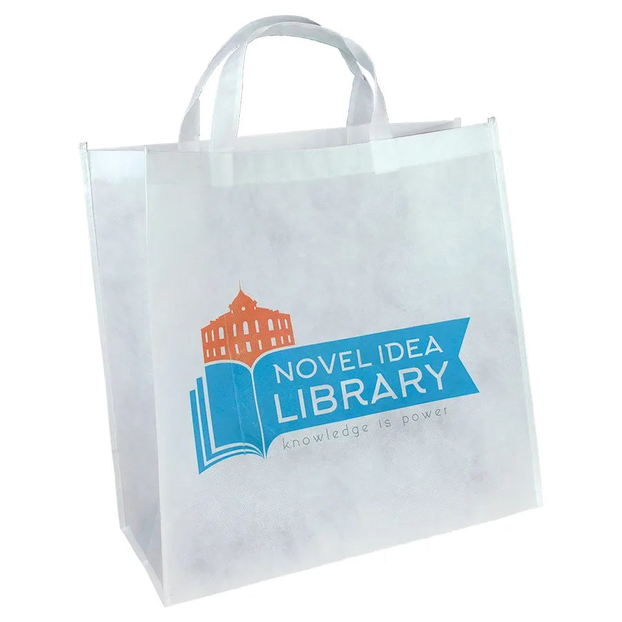 15.75" × 15.75" White Bag with 7" Gusset (canvas & poly blend) — custom laser engraved — ECHIPMUNK