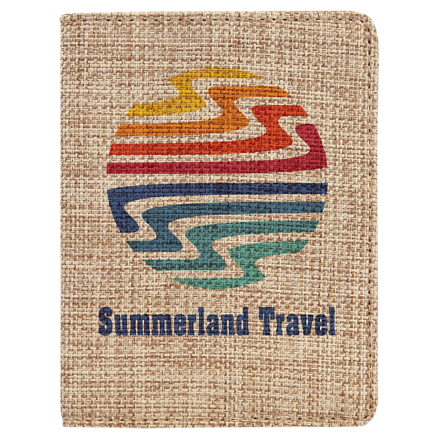 4.25" × 5.5" Burlap Passport Holder (polyester) — custom laser engraved — ECHIPMUNK