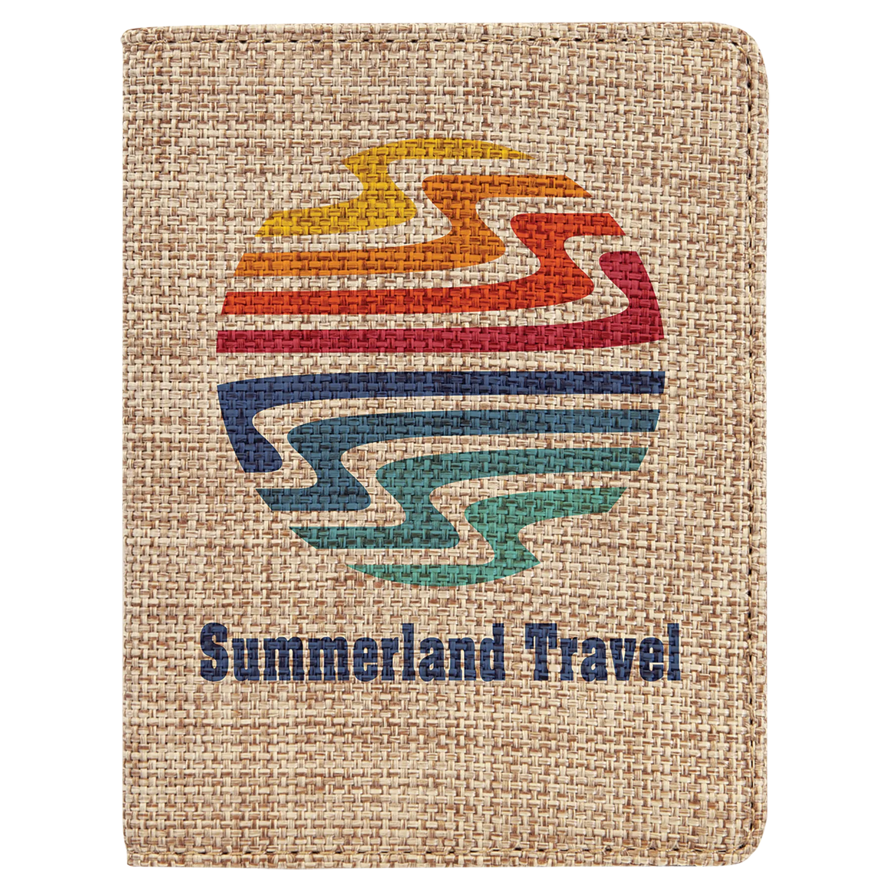 4.25" × 5.5" Burlap Passport Holder (polyester) — custom laser engraved — ECHIPMUNK