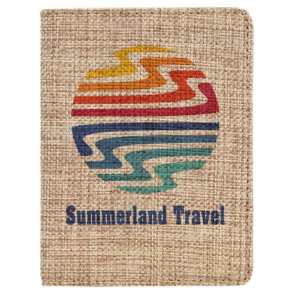 4.25" × 5.5" Burlap Passport Holder (polyester) — custom laser engraved — ECHIPMUNK