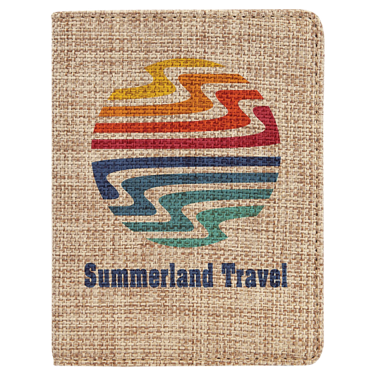 4.25" × 5.5" Burlap Passport Holder (polyester) — custom laser engraved — ECHIPMUNK