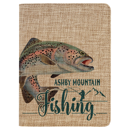 7" × 9" Burlap Small Portfolio with Notepad (polyester burlap) — custom laser engraved — ECHIPMUNK