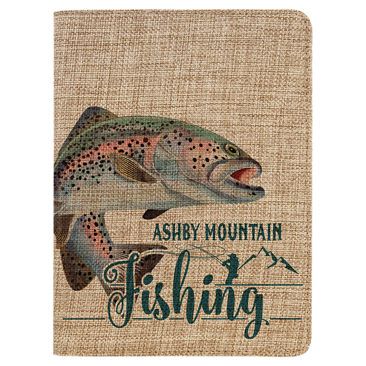 7" × 9" Burlap Small Portfolio with Notepad (polyester burlap) — custom laser engraved — ECHIPMUNK