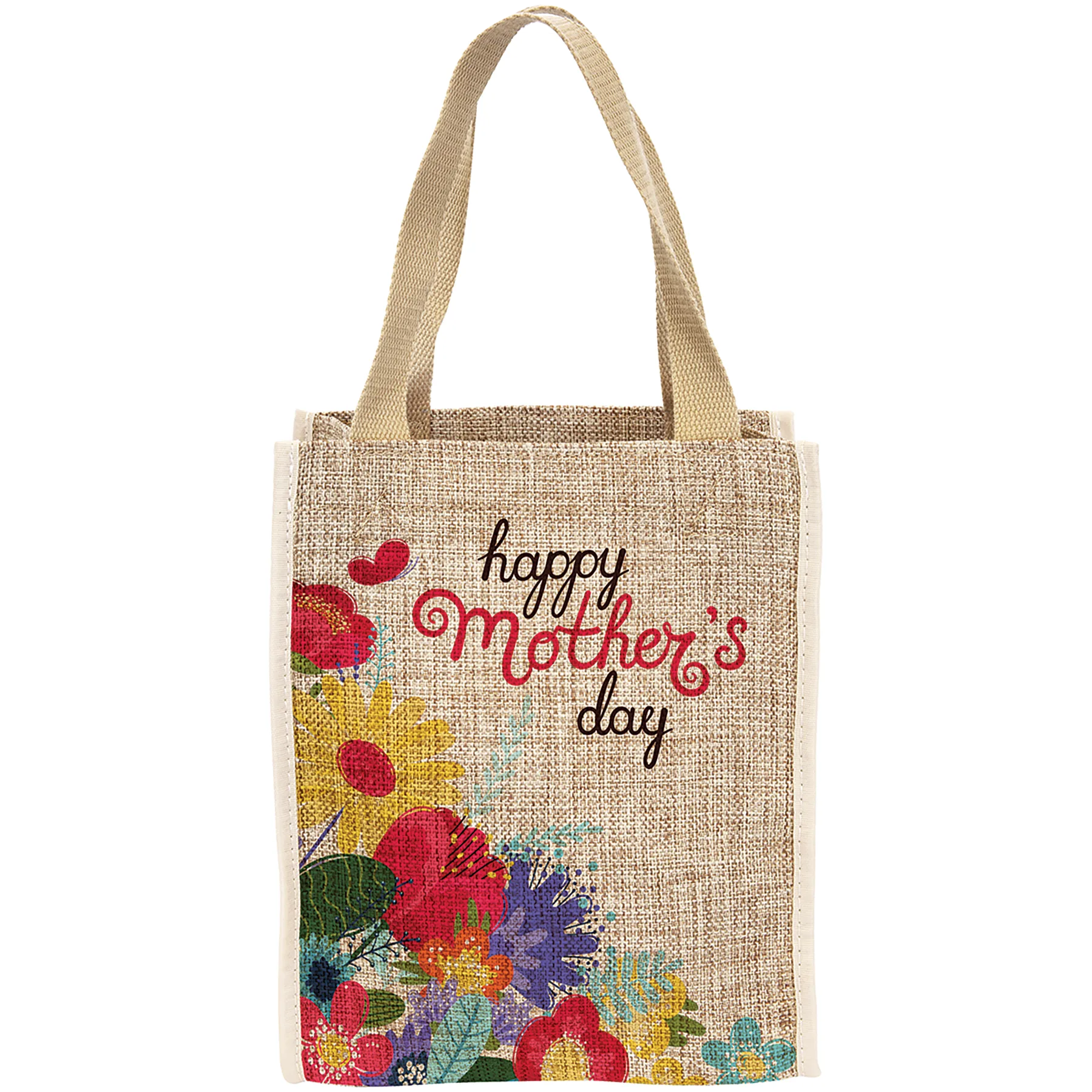 8" × 10" Burlap Gift Bag with 3" Gusset (polyester burlap) — custom laser engraved — ECHIPMUNK