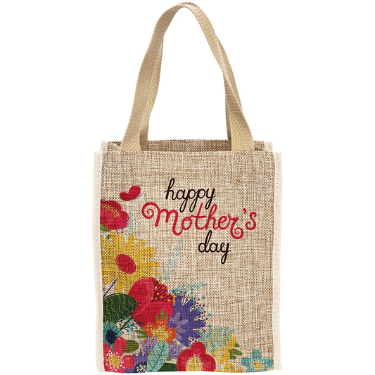 8" × 10" Burlap Gift Bag with 3" Gusset (polyester burlap) — custom laser engraved — ECHIPMUNK
