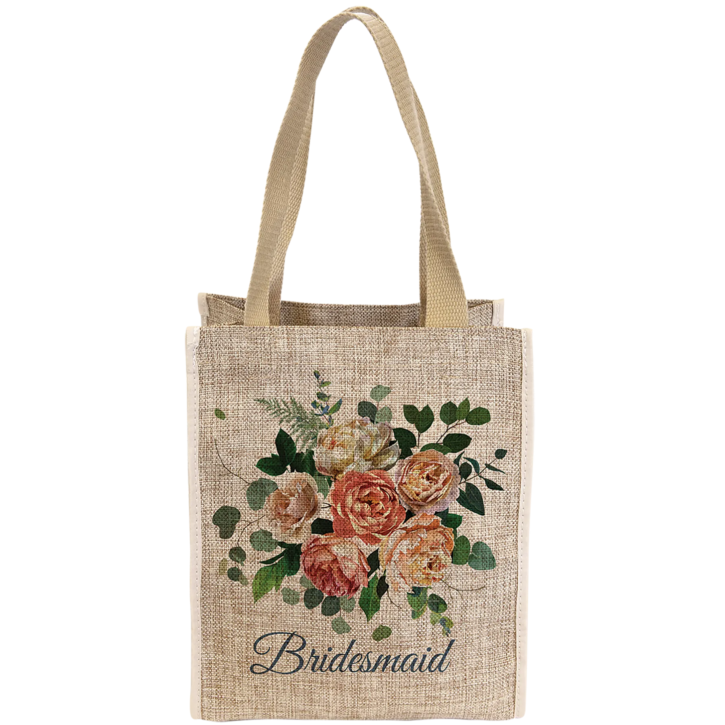 10" × 12" Burlap Gift Bag with 5.5" Gusset (polyester burlap) — custom laser engraved — ECHIPMUNK