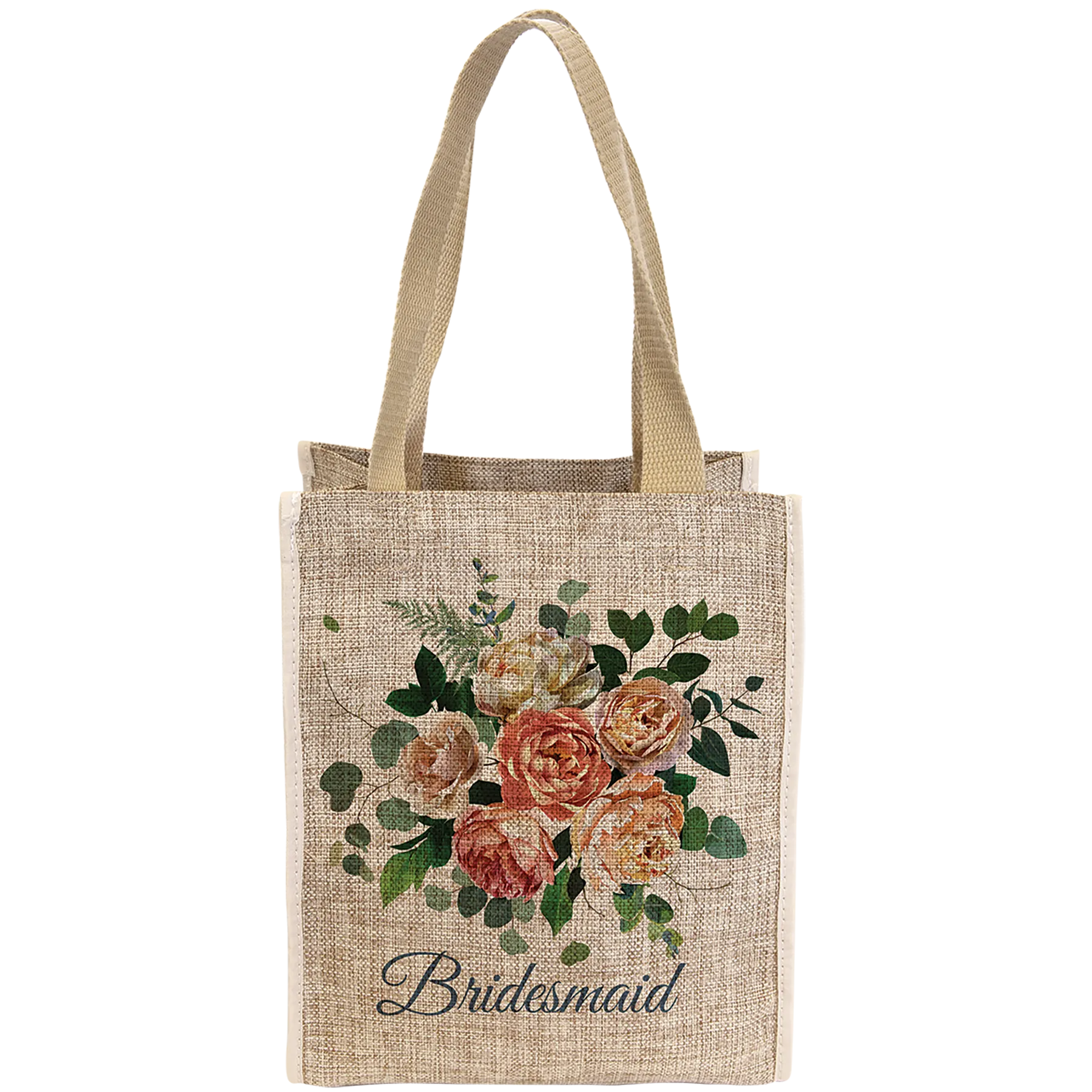 10" × 12" Burlap Gift Bag with 5.5" Gusset (polyester burlap) — custom laser engraved — ECHIPMUNK