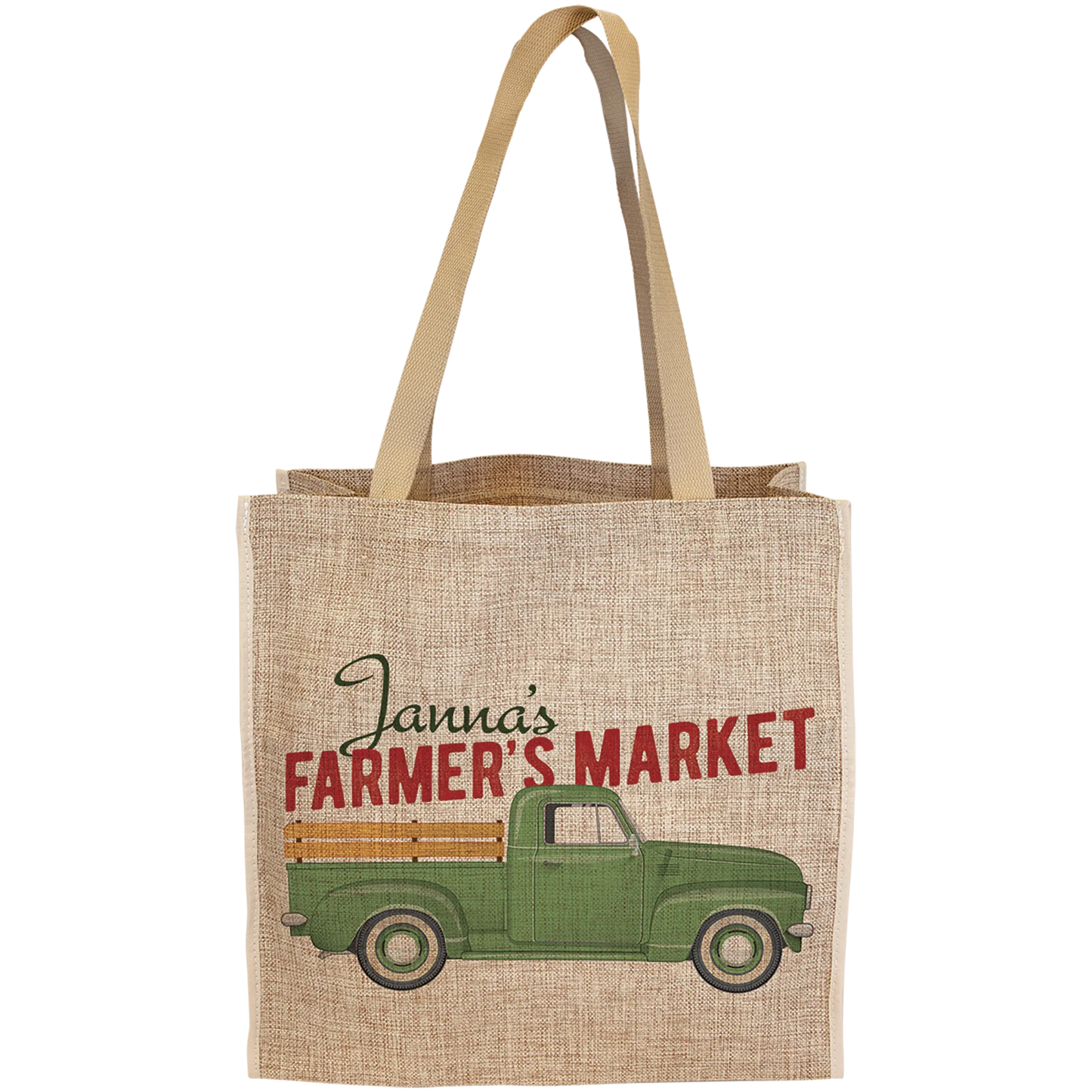 15.75" × 15.5" Burlap Gift Bag with 6.5" Gusset (polyester burlap) — custom laser engraved — ECHIPMUNK