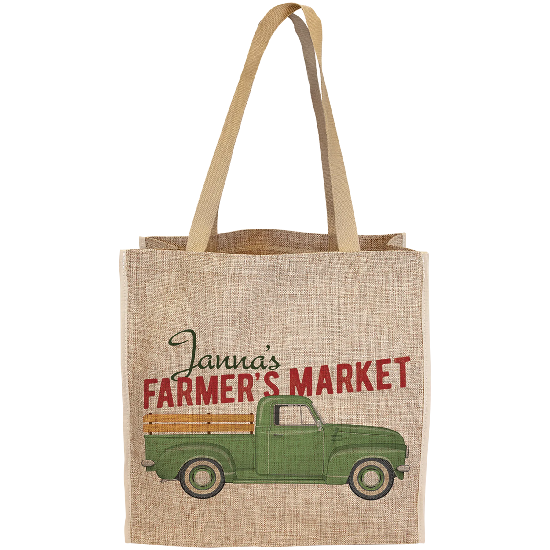 15.75" × 15.5" Burlap Gift Bag with 6.5" Gusset (polyester burlap) — custom laser engraved — ECHIPMUNK