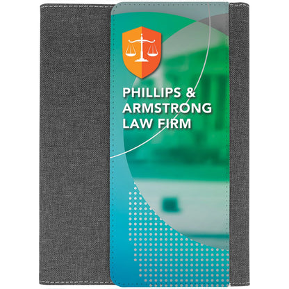 7" × 9" Subli-Tru Portfolio Fold Over Flap Front Cover with Note Pad (sublitru 100 % polyester & canvas) — custom laser engra