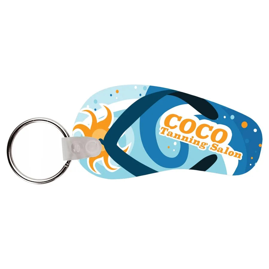 1.5" × 2.75" Semi-Gloss Unisub Aluminum 2-Sided Flip Flop Keychain (aluminum) — custom laser engraved — ECHIPMUNK