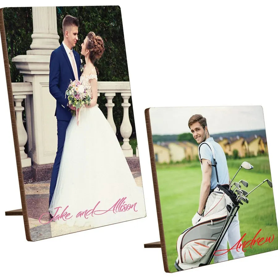 5" × 5" White Textured Kickstand Photo Panel (mdf) — custom laser engraved — ECHIPMUNK