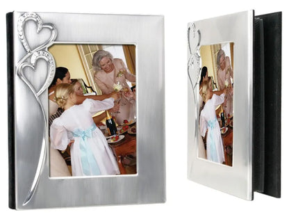 5" × 7" 2-Tone Brushed/Shiny Silver Finish Hearts Photo Album (iron sheet) — custom laser engraved — ECHIPMUNK