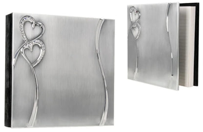 8" × 8" 2-Tone Brushed/Shiny Silver Finish Hearts Guest Book (iron sheet) — custom laser engraved — ECHIPMUNK