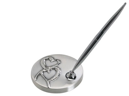 3.125" 2-Tone Brushed/Shiny Silver Finish Hearts Pen Stand (iron sheet & brass) — custom laser engraved — ECHIPMUNK