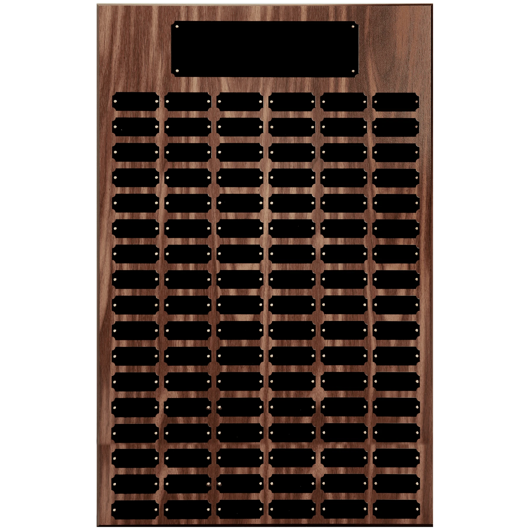 102 Black Plate Walnut Finish Completed Perpetual Plaque (particle wood) — custom laser engraved — ECHIPMUNK
