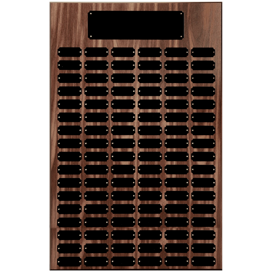 102 Black Plate Walnut Finish Completed Perpetual Plaque (particle wood) — custom laser engraved — ECHIPMUNK