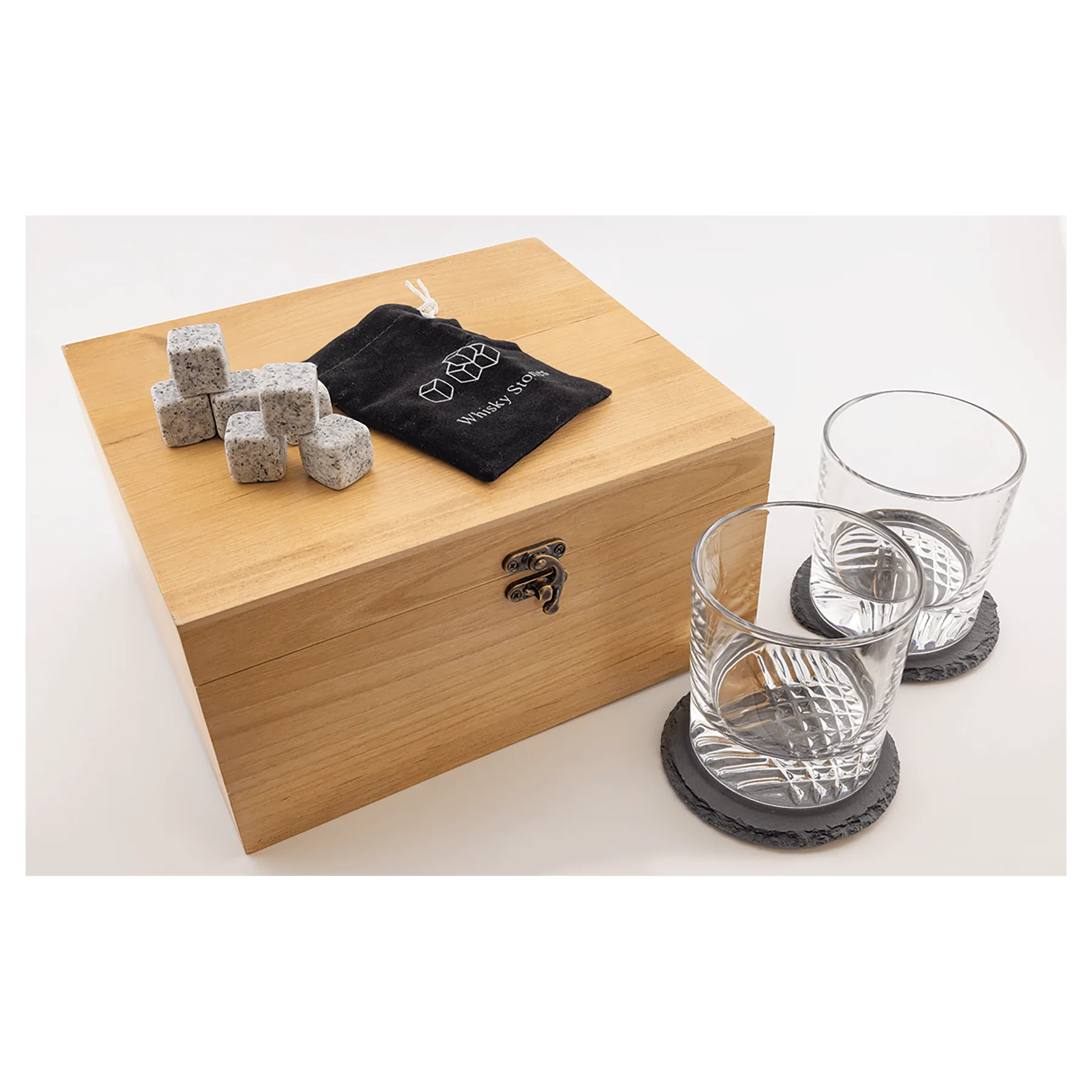 Red Alder Whiskey Set (red alder & slate & glass) — custom laser engraved — ECHIPMUNK